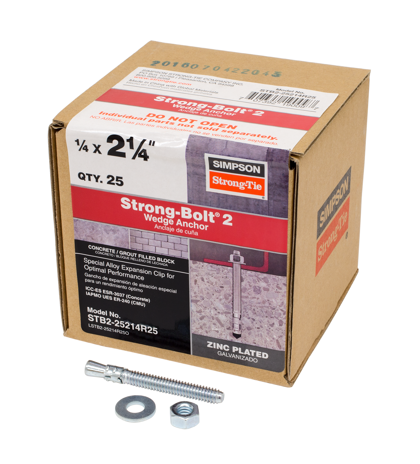 Simpson Strong-Tie STB2-25214R25 Strong-Bolt® 2 — 1/4 in. x 2-1/4 in. Wedge Anchor (25-Qty) (Pack of 594)