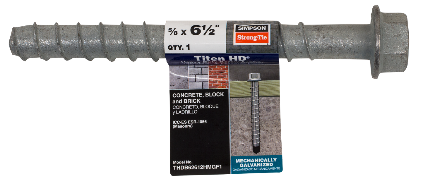 Simpson Strong-Tie THDB62612HMGF1 Titen HD® 5/8 in. x 6-1/2 in. Mechanically Galvanized Heavy-Duty Screw Anchor