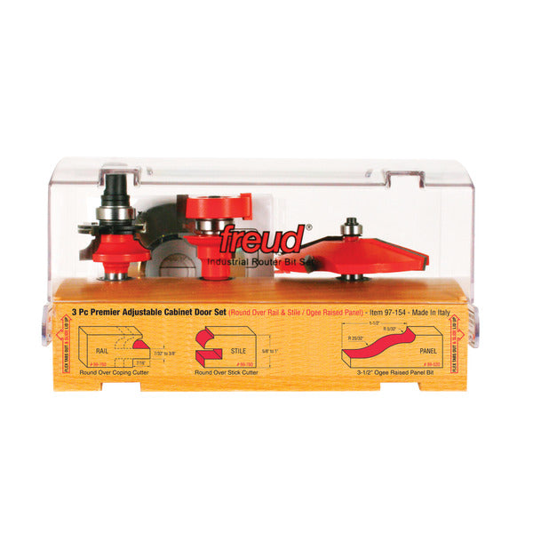 Freud 008925087557 3 Piece Premier Adjustable Cabinet Bit Set, round over & ogee profile