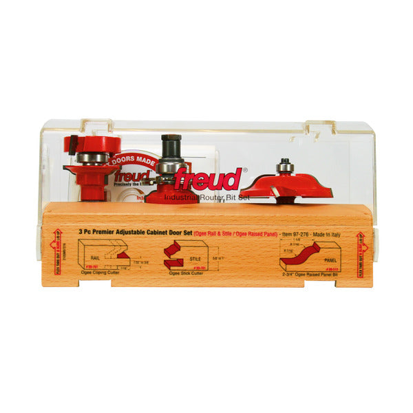 Freud 008925087632 3 Piece Premier Adjustable Cabinet Bit Set, ogee & roman ogee profile
