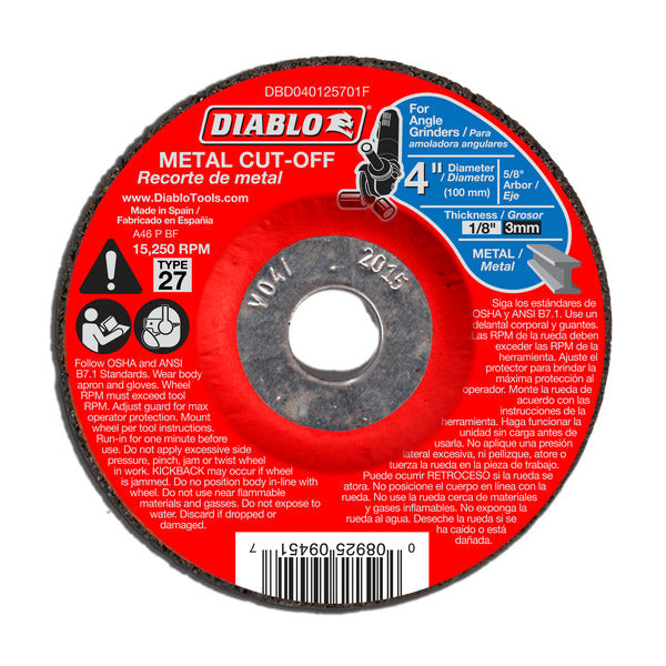 Diablo 008925094517 4"x1/8"x5/8" Metal DC Cut Off Type 27