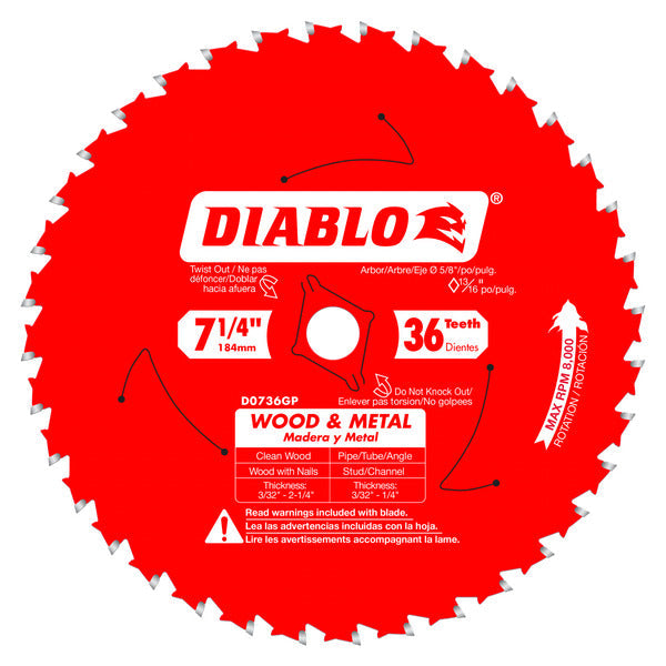 Diablo 008925143666 7-1/4 in. x 36 Specialty Wood & Metal Cutting Carbide Circular Saw Blade