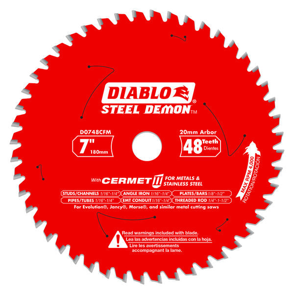 Diablo 008925163503 7 in. 48-Tooth 20mm Arbor Cermet II Saw Blade for Mild & Stainless Steels