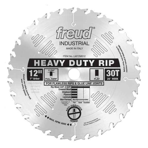 Freud 008925300151 12" x 30T Heavy-Duty Rip Blade