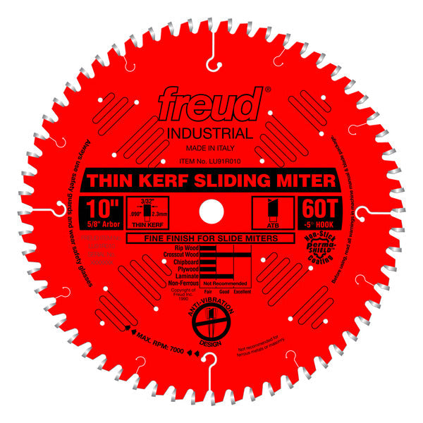 Freud 008925301721 10" x 60T Thin Kerf Sliding Compound Miter Saw Blade