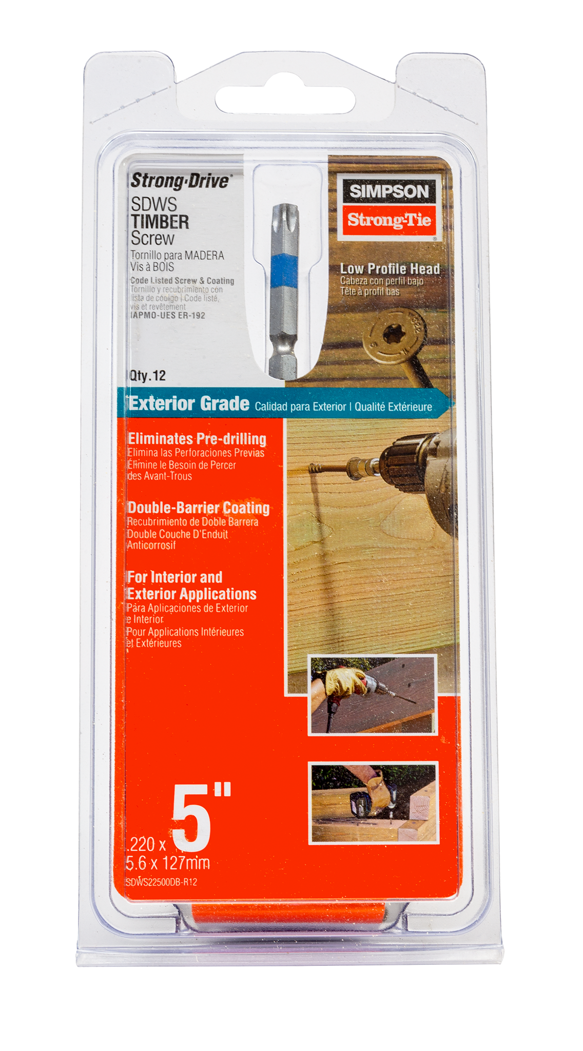 Simpson Strong-Tie SDWS22500DB-R12 Strong-Drive® SDWS™ TIMBER Screw (Exterior Grade) — 0.220 in. x 5 in. T40, Tan (12-Qty)