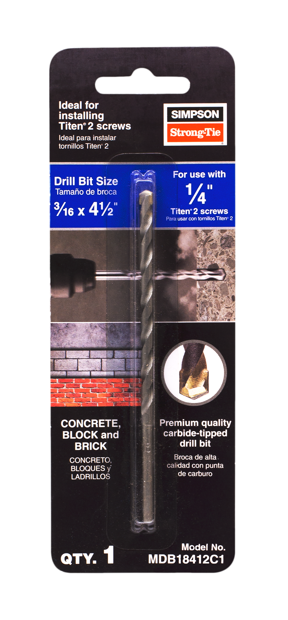 Simpson Strong-Tie MDB18412C1 Titen Turbo™ 3/16 in. x 4-1/2 in. Screw-Anchor Drill Bit