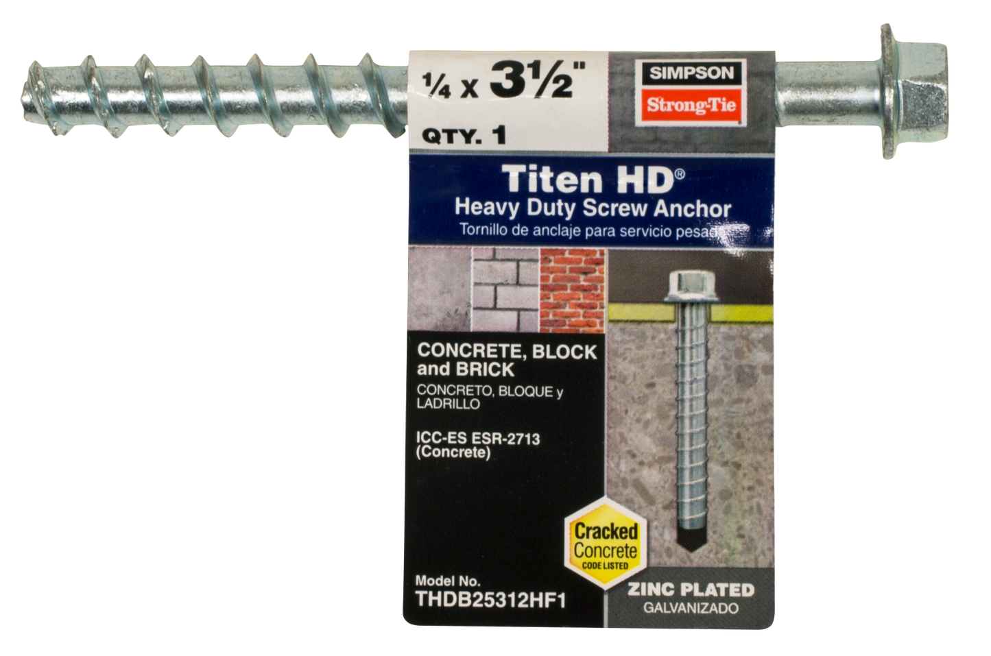 Simpson Strong-Tie THDB25312HF1 Titen HD® 1/4 in. x 3-1/2 in. Heavy-Duty Screw Anchor