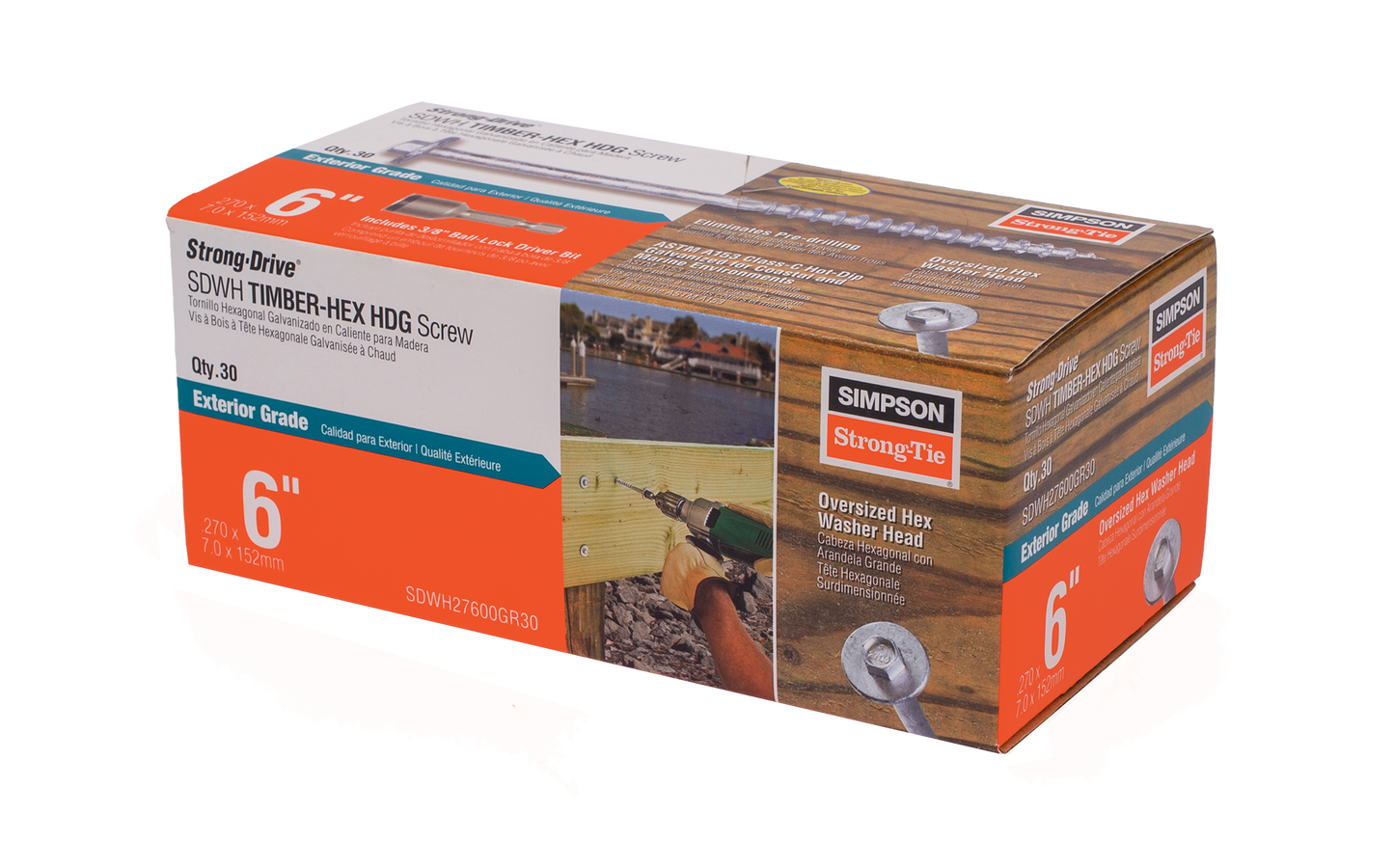 Simpson Strong-Tie SDWH27600GR30 Strong-Drive® SDWH™ TIMBER-HEX HDG Screw — 0.276 in. x 6 in. 3/8 Hex (30-Qty) (Pack of 360)