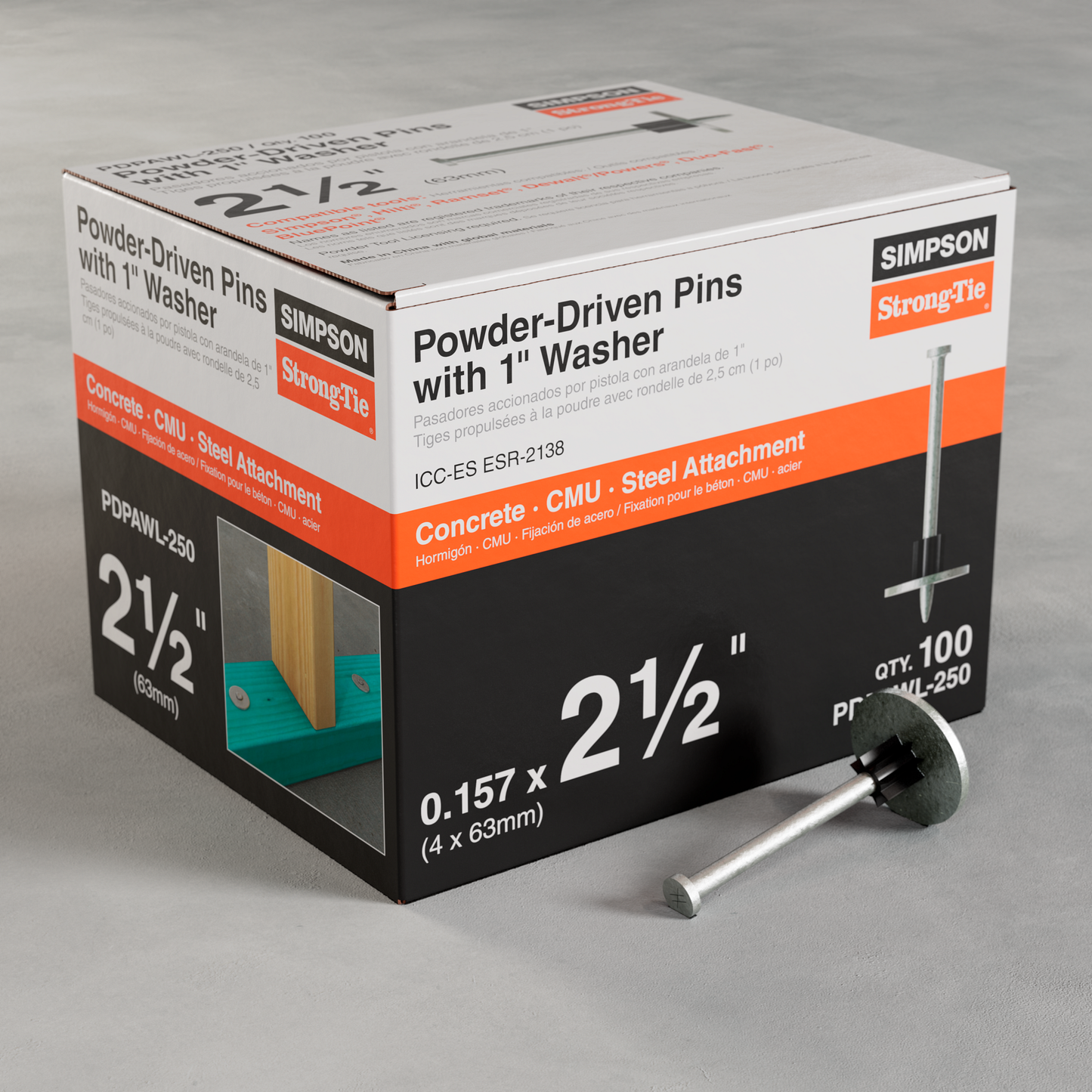 Simpson Strong-Tie PDPAWL-250 PDPAWL .157-in. x 2-1/2-in. Powder-Actuated Pin w/ 1-in. Washer (100-Qty)