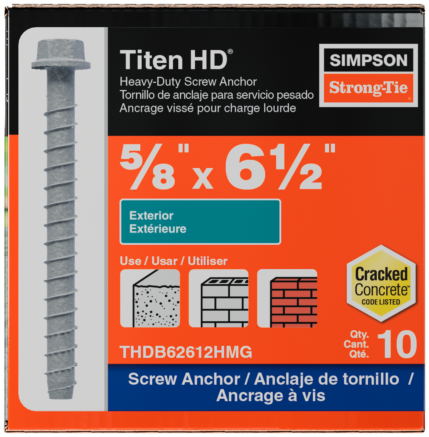 Simpson Strong-Tie THDB62612HMG Titen HD® 5/8 in. x 6-1/2 in. Mechanically Galvanized Heavy-Duty Screw Anchor (10-Qty)
