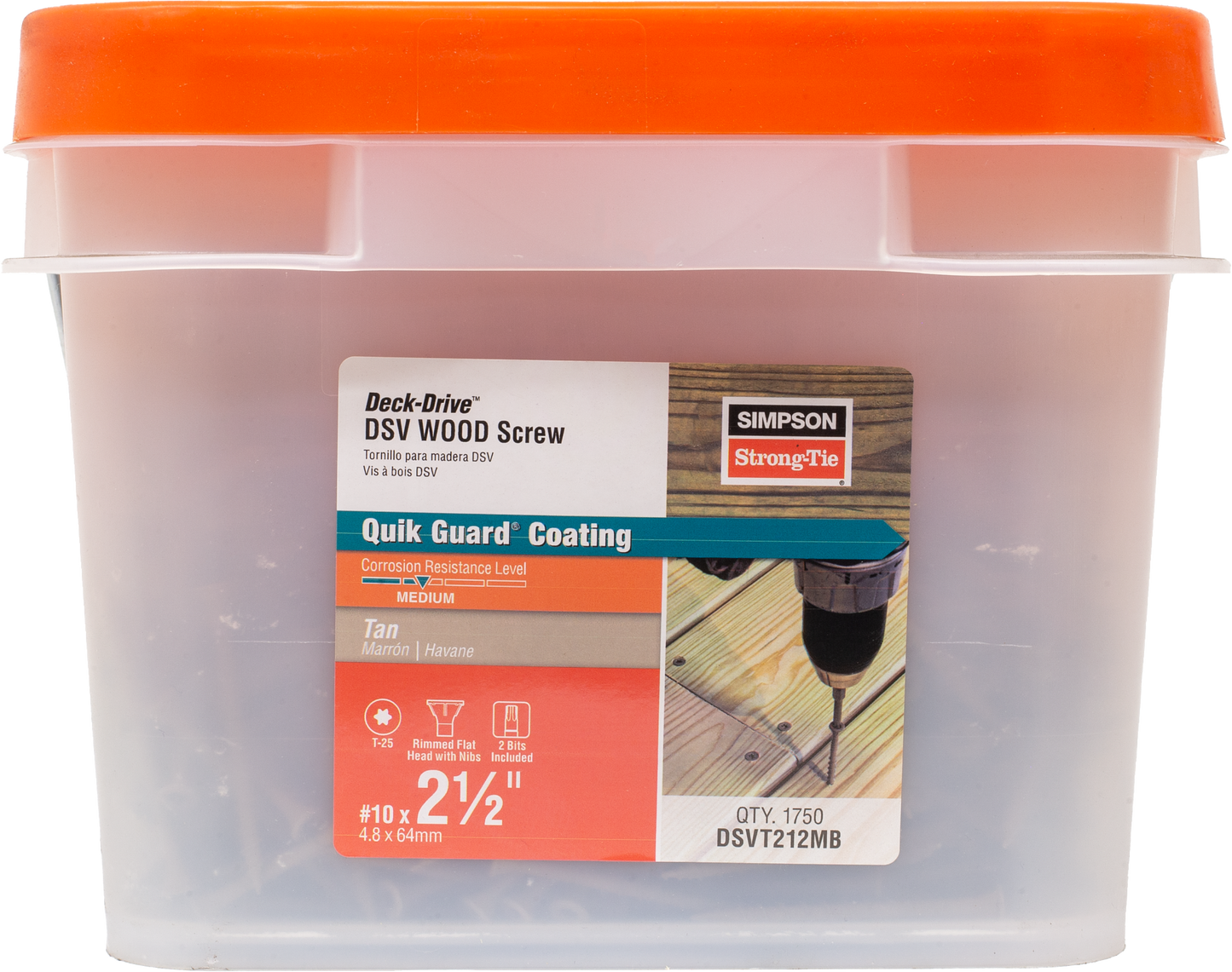 Simpson Strong-Tie DSVT212MB Deck-Drive™ DSV WOOD Screw — #10 x 2-1/2 in. T-25, Flat Head, Quik Guard®, Tan (1750-Qty)