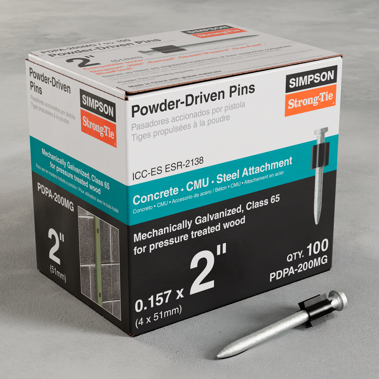 Simpson Strong-Tie PDPA-200MG PDPA .157 in. x 2 in. Mechanically Galvanized Powder-Actuated Pin (100-Qty)