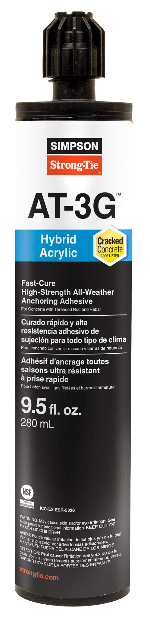 Simpson Strong-Tie AT3G10 AT-3G™ 9.5-oz. High-Strength Acrylic Anchoring Adhesive Cartridge w/ Nozzle (Pack of 576)