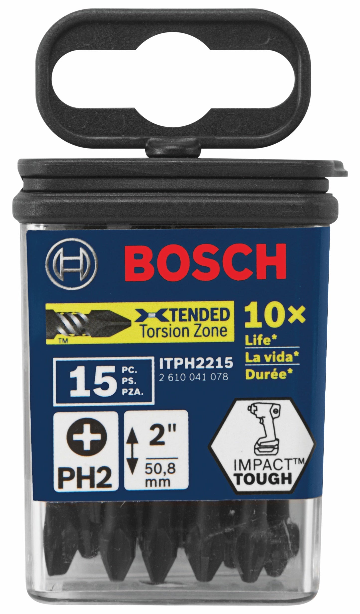 BOSCH ITPH2215 Juego de 15 puntas de impacto Impact Tough™ Phillips® n.° 2 de 2 pulgadas