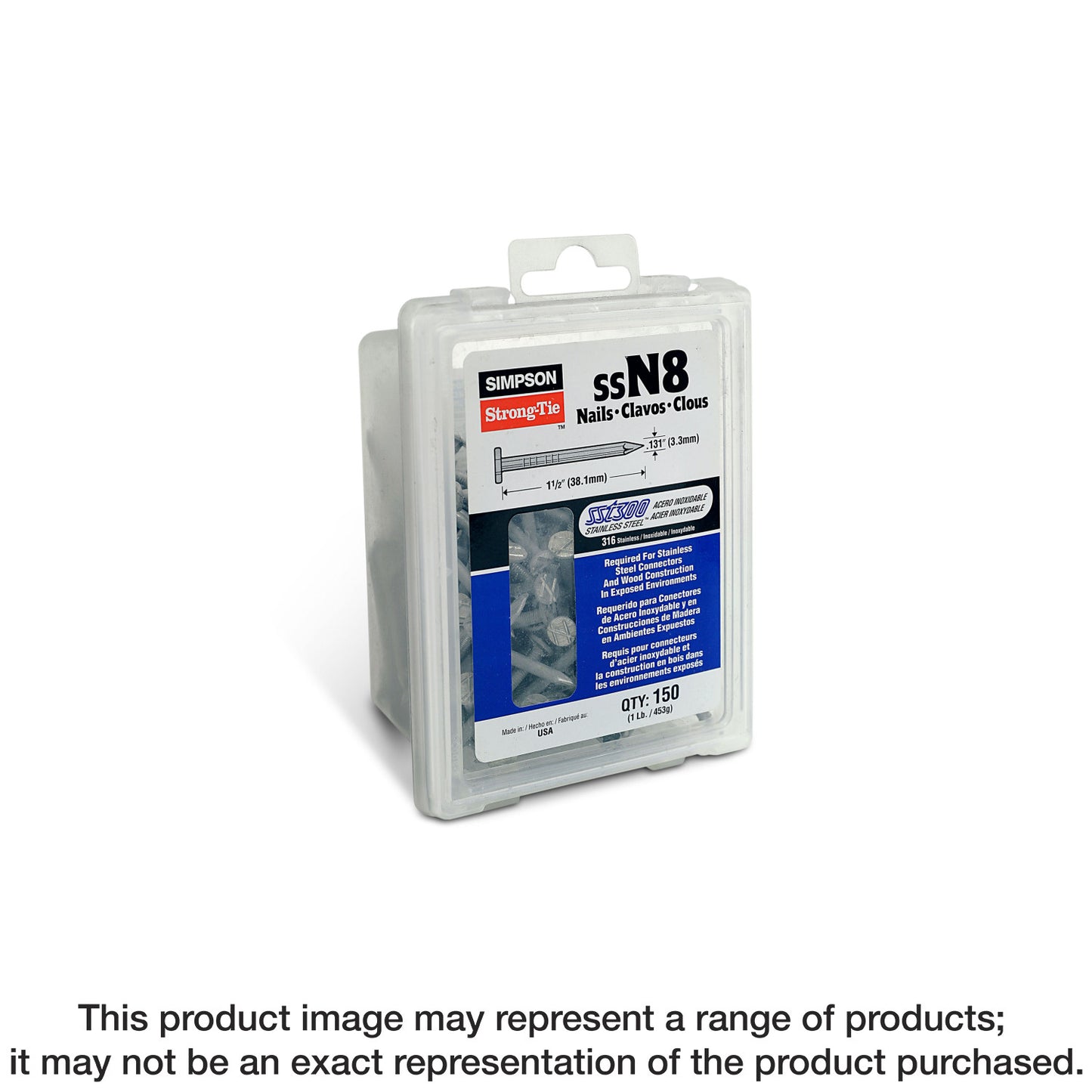 Simpson Strong-Tie S10CN1 Common Nail, Smooth Shank — 3 in. x .148 in. Type 304 Stainless Steel (1 lb.) (Pack of 10)