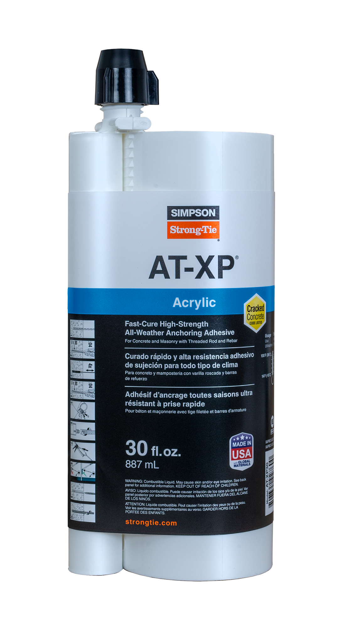 Simpson Strong-Tie AT-XP30 AT-XP® 30-oz. High-Strength Acrylic Anchoring Adhesive Cartridge w/ Nozzle (Pack of 375)