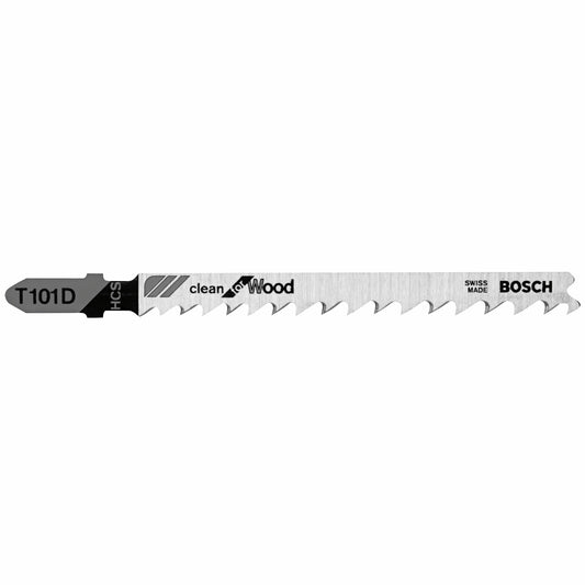 Hojas de sierra caladora BOSCH T101D de 5 piezas, 4 pulg., 6 dientes por pulgada, para madera limpia, con vástago en T