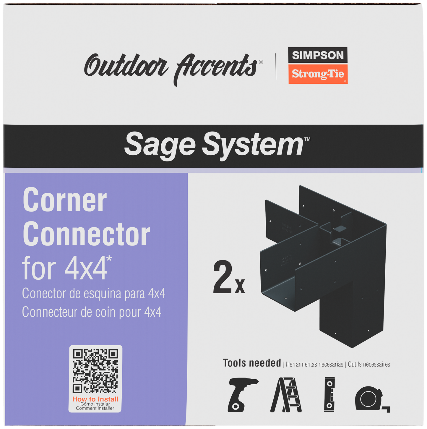 Simpson Strong-Tie SAGE-C44-KT2 Outdoor Accents® Sage System™ Black Powder-Coated Corner Connector for 4x4 with Screws (2-Qty) (Pack of 64)