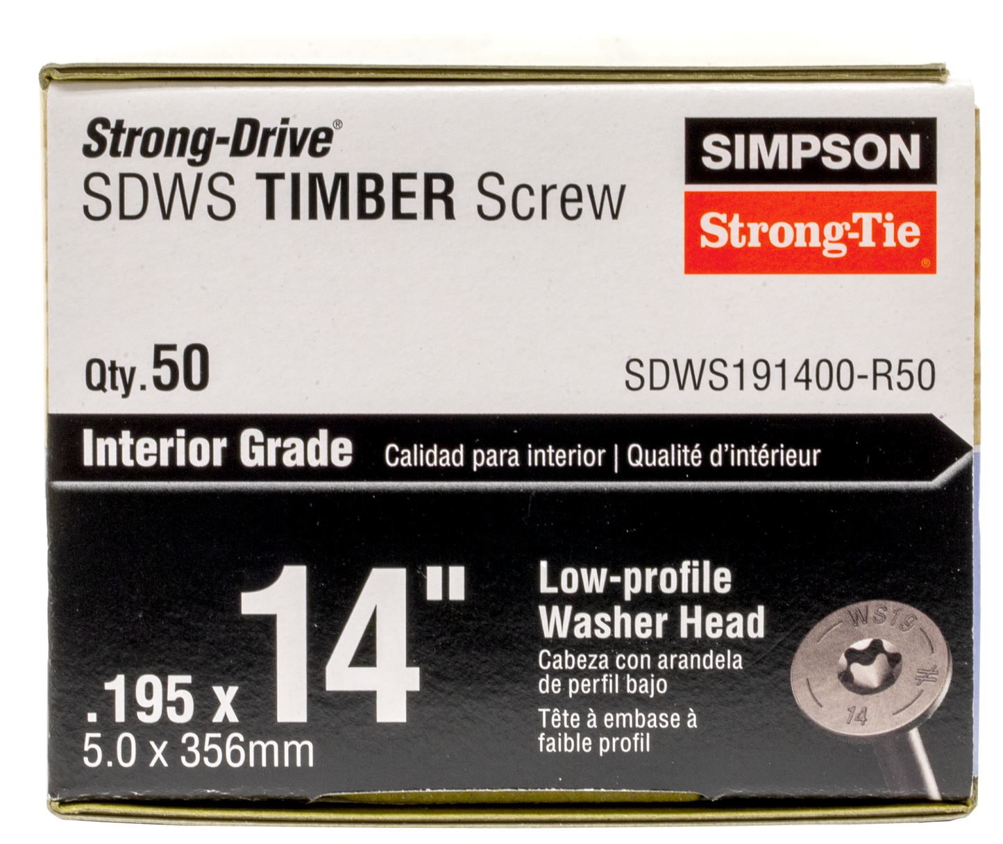 Simpson Strong-Tie SDWS191400-R50 Strong-Drive® SDWS™ TIMBER Screw (Interior) — 0.195 in. x 14 in. E-coat® (50-Qty) (Pack of 6)