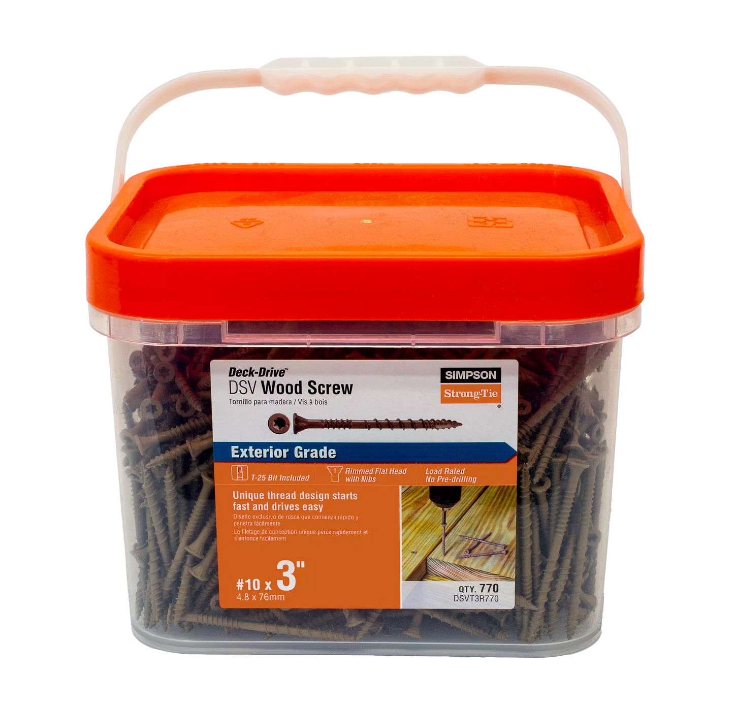 Simpson Strong-Tie DSVT3R770 Deck-Drive™ DSV WOOD Screw — #10 x 3 in. T25, Flat Head, Quik Guard®, Tan (770-Qty) (Pack of 4)