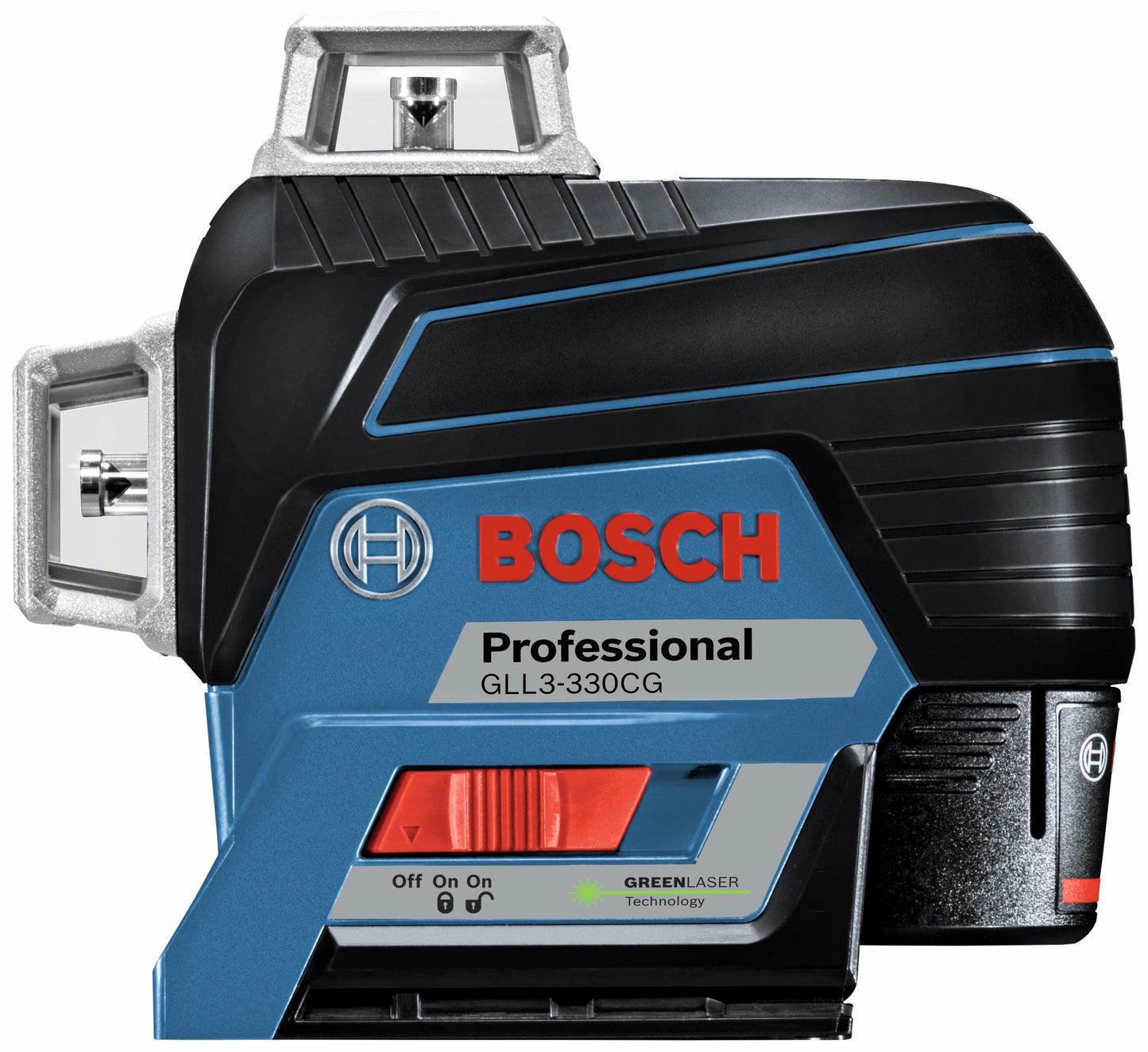 Kit láser de línea de nivelación y alineación de tres planos BOSCH GLL3-330CG de 12 V máx. 360° con haz verde conectado y (1) batería de 2 Ah