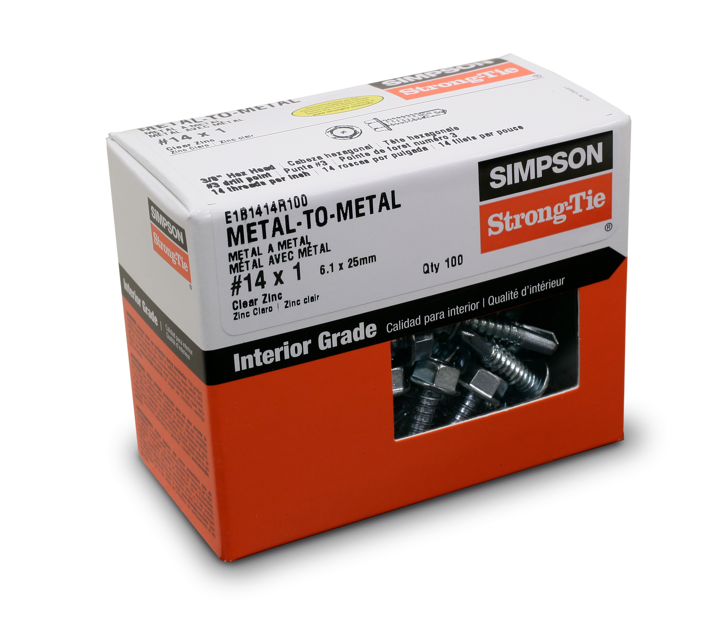Simpson Strong-Tie E1B1414R100 Self-Drilling E Metal Screw — #14 x 1 in. 3/8-Hex, Clear Zinc (100-Qty)