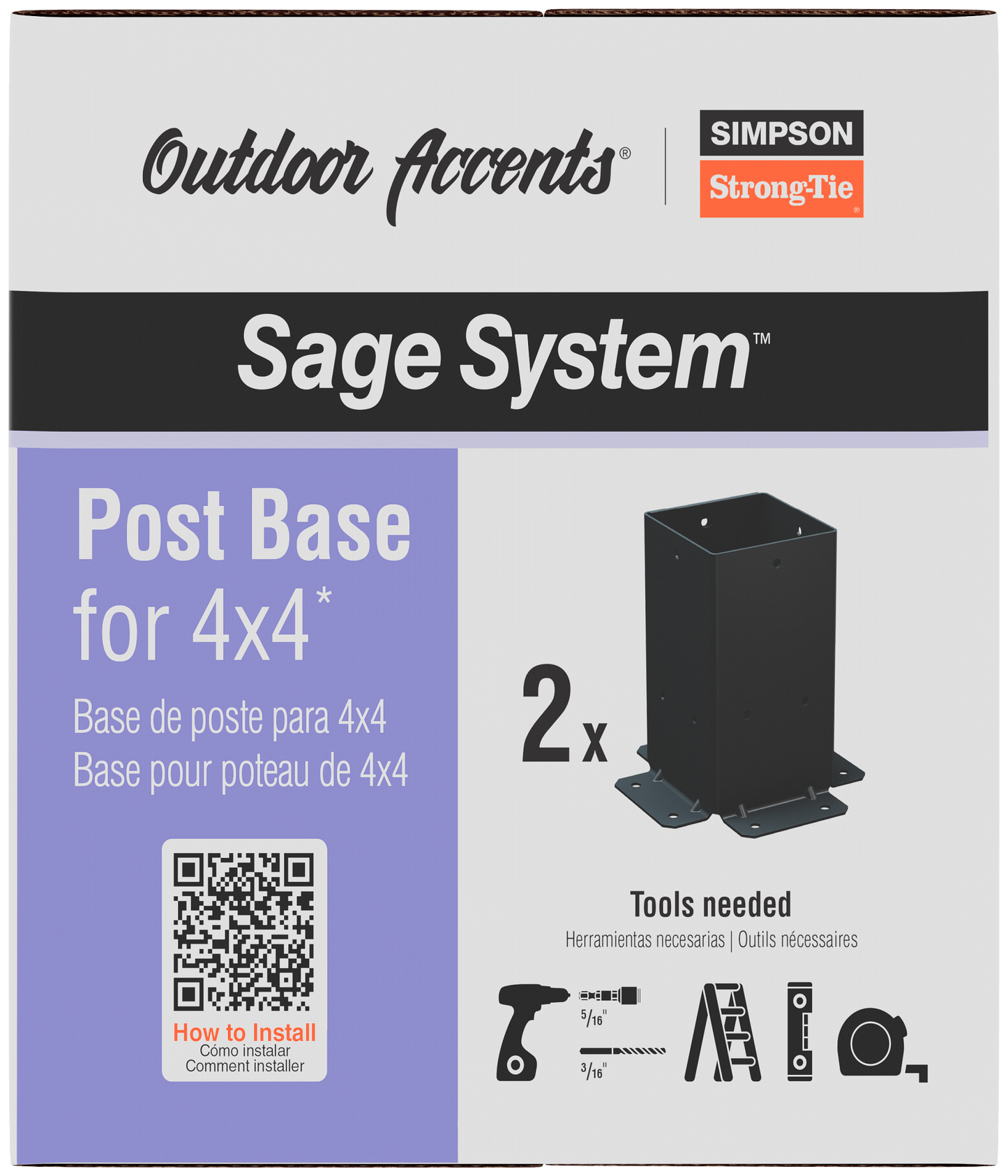 Simpson Strong-Tie SAGE-B44-KT2 Outdoor Accents® Sage System™ Black Powder-Coated Post Base for 4x4 with Screws (2-Qty)