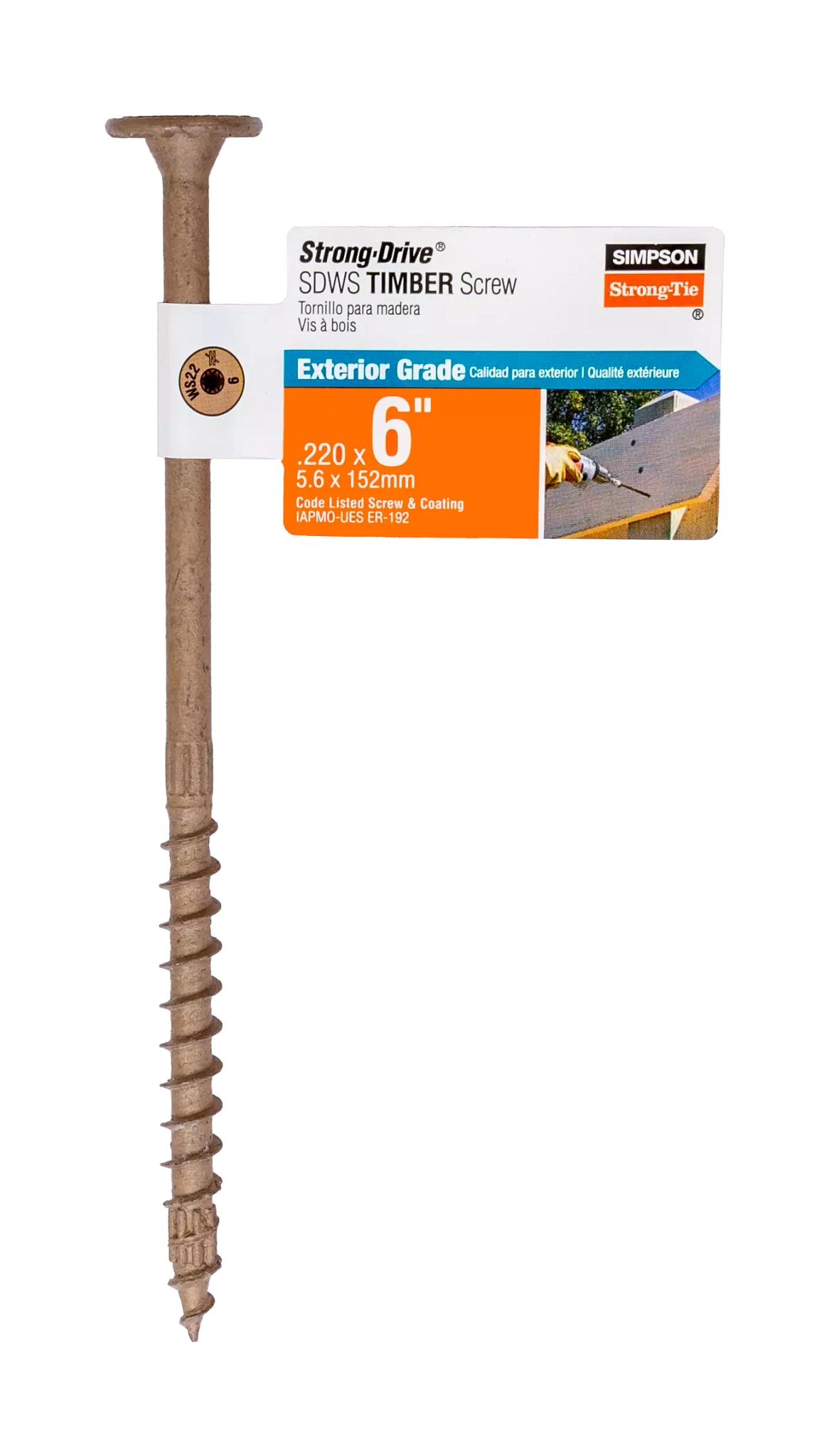 Simpson Strong-Tie SDWS22600DB-RP1 Strong-Drive® SDWS™ TIMBER Screw (Exterior Grade) — 0.220 in. x 6 in. T40, Tan (Pack of 40)