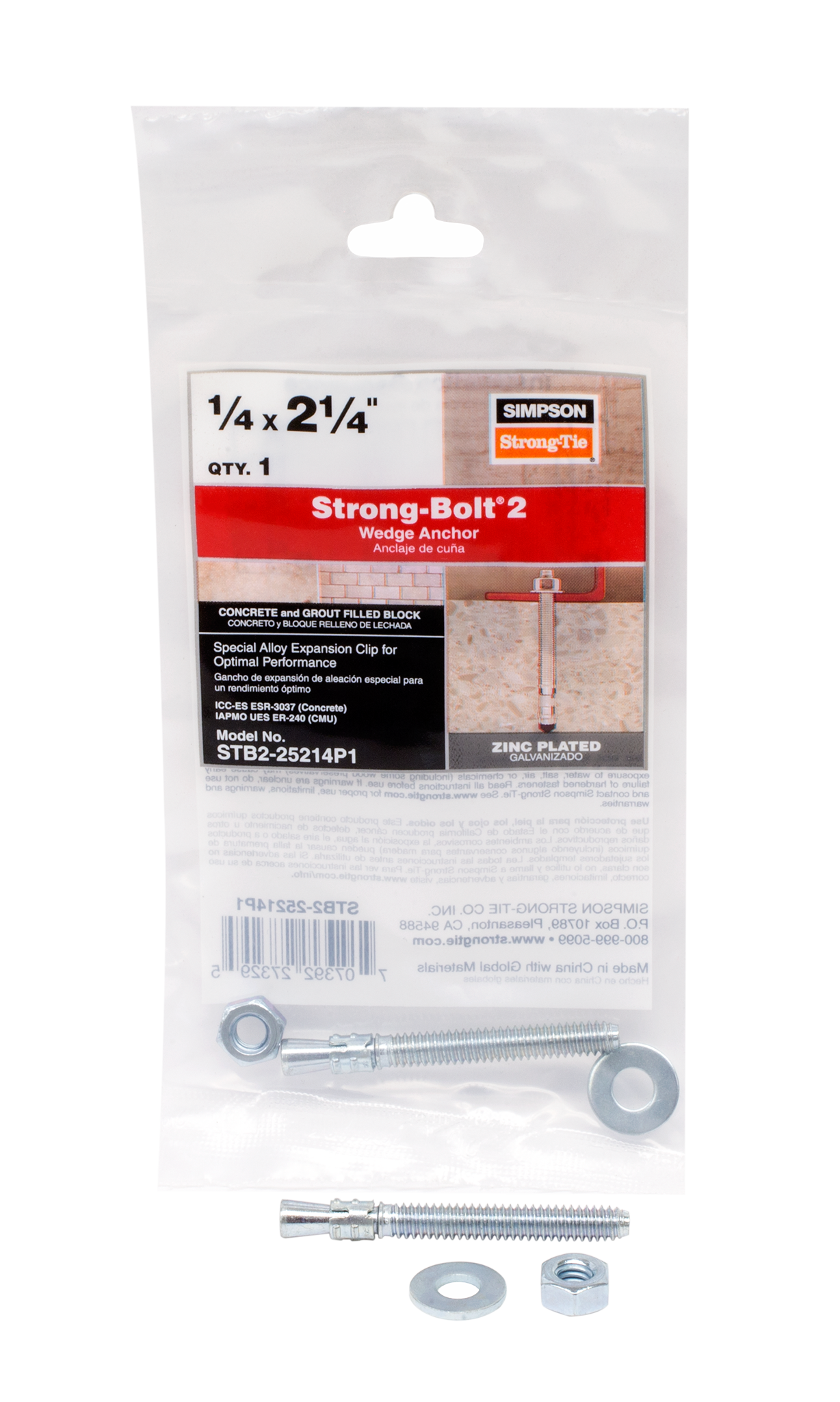 Simpson Strong-Tie STB2-25214P1 Strong-Bolt® 2 — 1/4 in. x 2-1/4 in. Wedge Anchor (Pack of 13950)