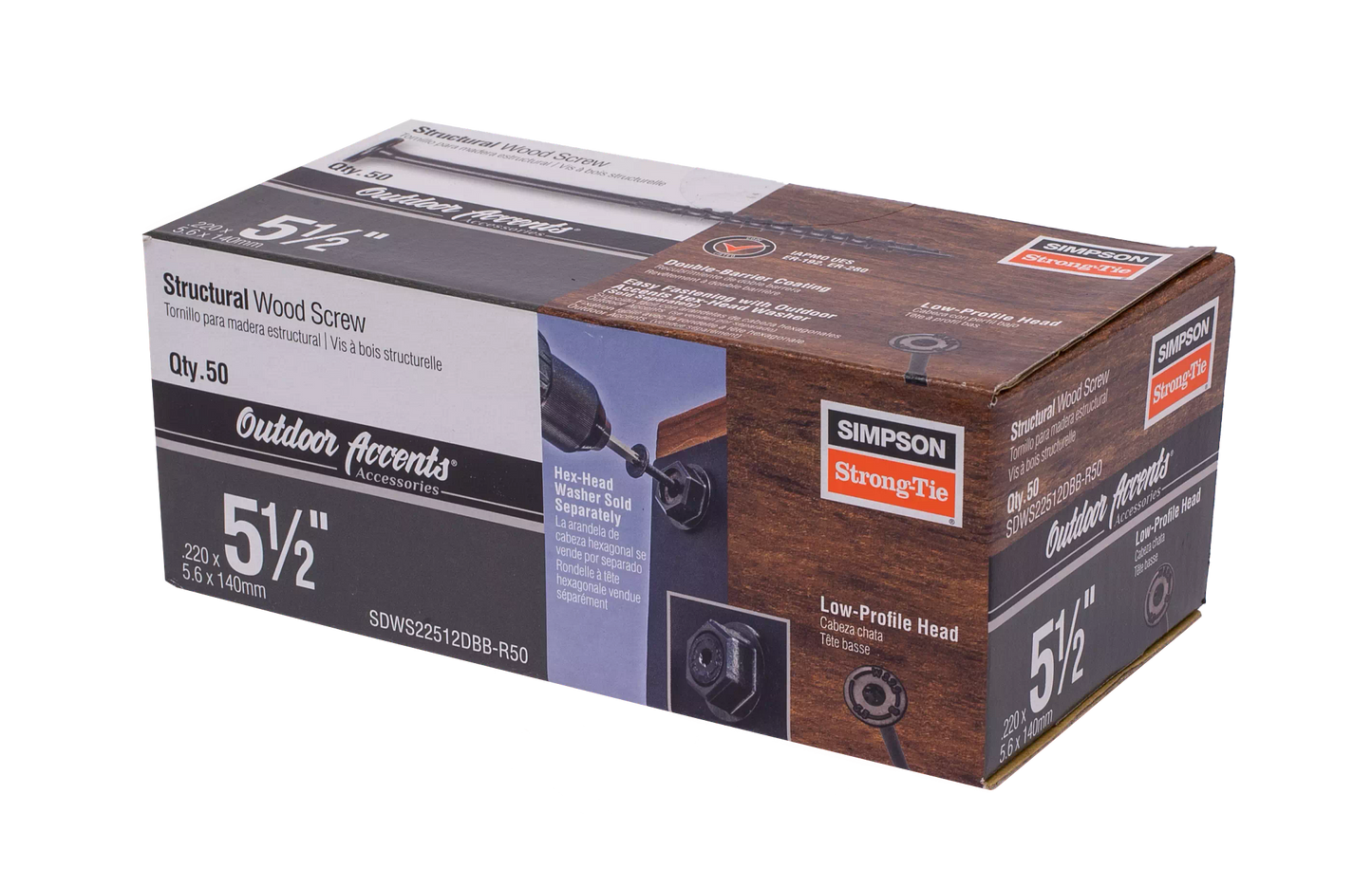 Simpson Strong-Tie SDWS22512DBB-R50 Outdoor Accents® Structural Wood Screw — .220 in. x 5-1/2 in. DB Coating, Black (50-Qty) (Pack of 360)