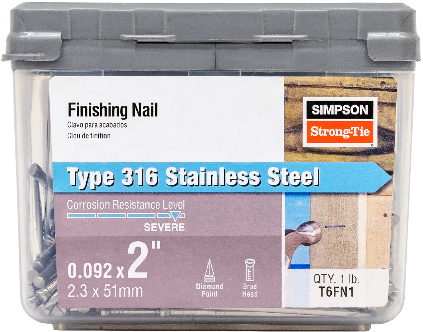 Simpson Strong-Tie T6FN1 Finishing Nail — 2-in. x .092-in. Type 316 Stainless Steel (1 lb.)