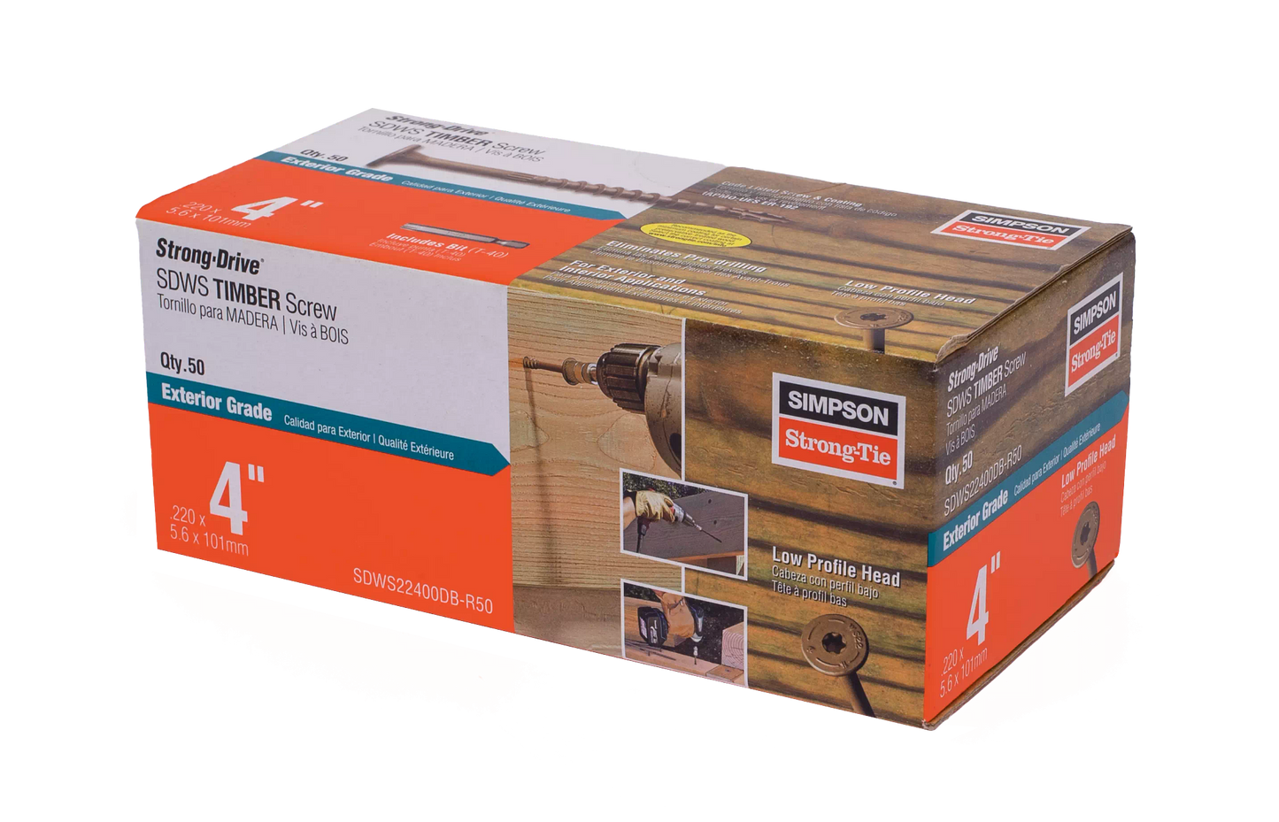 Simpson Strong-Tie SDWS22400DB-R50 Strong-Drive® SDWS™ TIMBER Screw (Exterior Grade) — 0.220 in. x 4 in. T40, Tan (50-Qty) (Pack of 360)