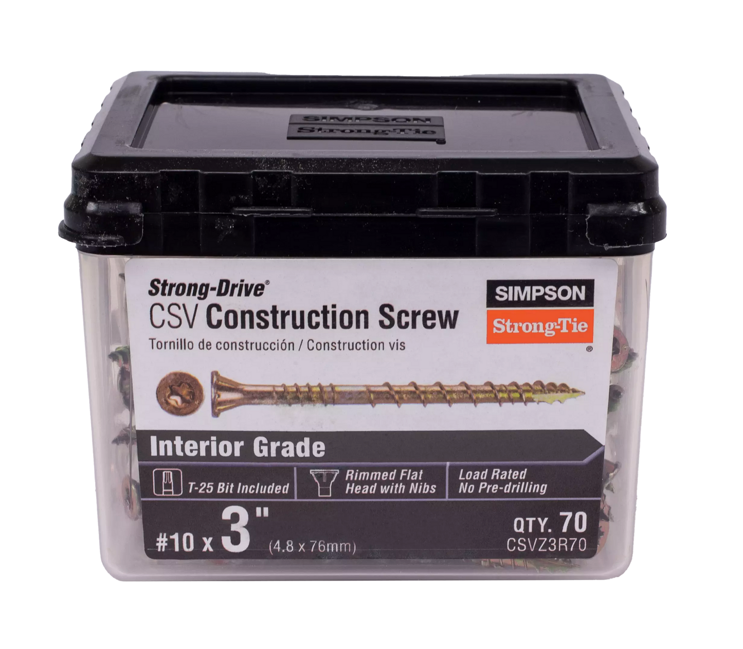 Simpson Strong-Tie CSVZ3R70 Strong-Drive® CSV Construction Screw — #10 x 3 in. T25, Flat Head, Yellow Zinc (70-Qty) (Pack of 10)