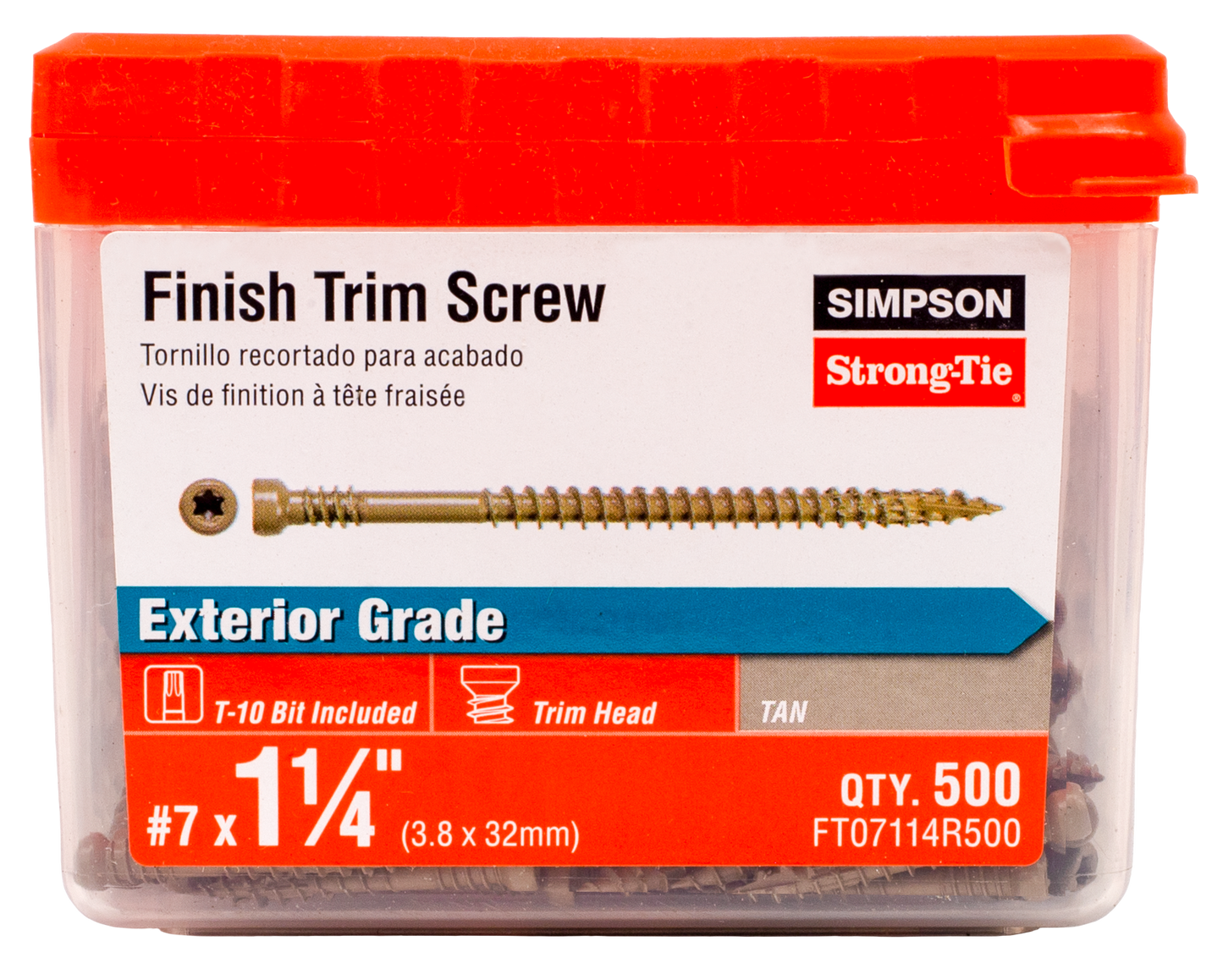 Simpson Strong-Tie FT07114R500 Finish Trim Screw — #7 x 1-1/4 in. T10, Trim-Head, Quik Guard®, Tan (500-Qty) (Pack of 6)