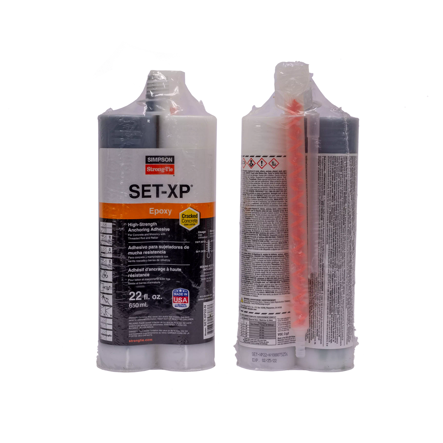 Simpson Strong-Tie SET-XP22-N SET-XP® 22-oz. High-Strength Epoxy Adhesive Cartridge w/ 1 Nozzle and Extension (Pack of 10)