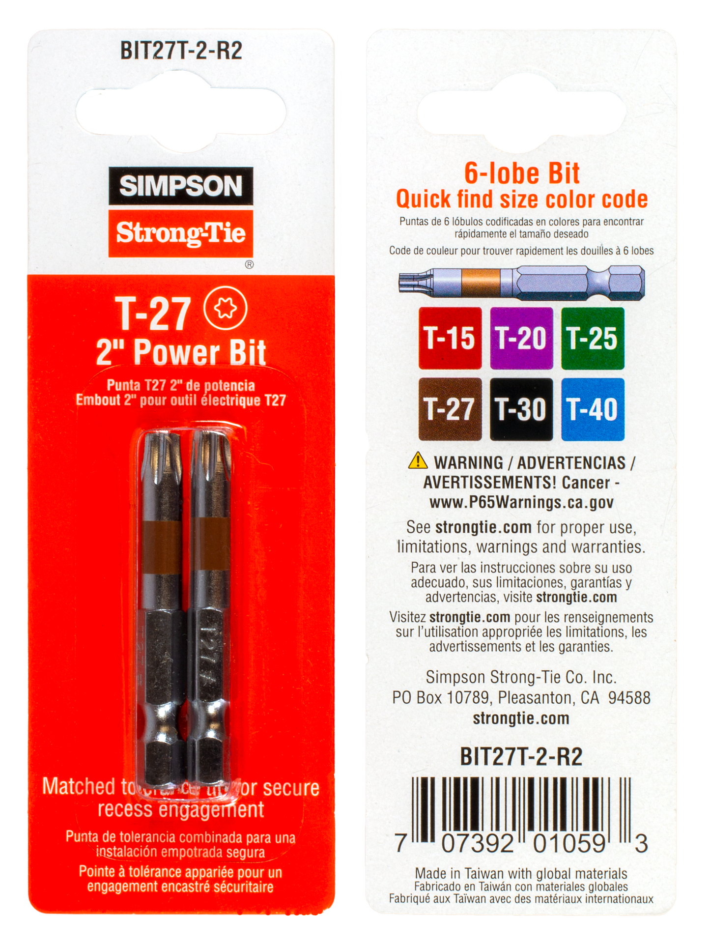 Simpson Strong-Tie BIT27T-2-R2 T27 6-Lobe-Drive 2-in. Power Bit (2-Qty) (Pack of 7200)