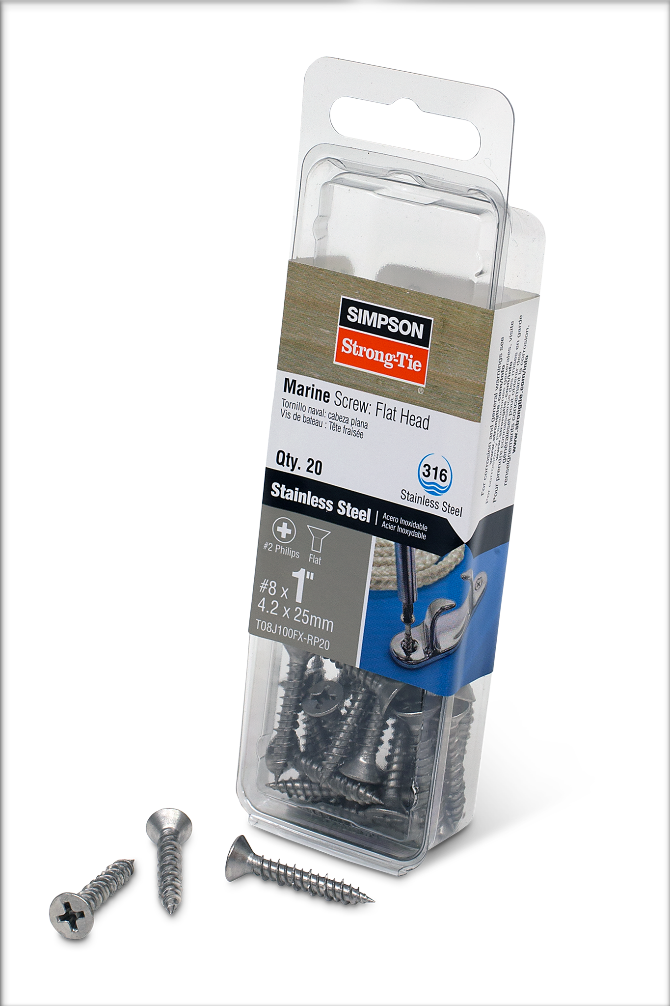 Simpson Strong-Tie T08J100FX-RP20 Marine Screw, Flat Head — #8 x 1 in. #2 Phillips Drive, Type 316 (20-Qty) (Pack of 3240)