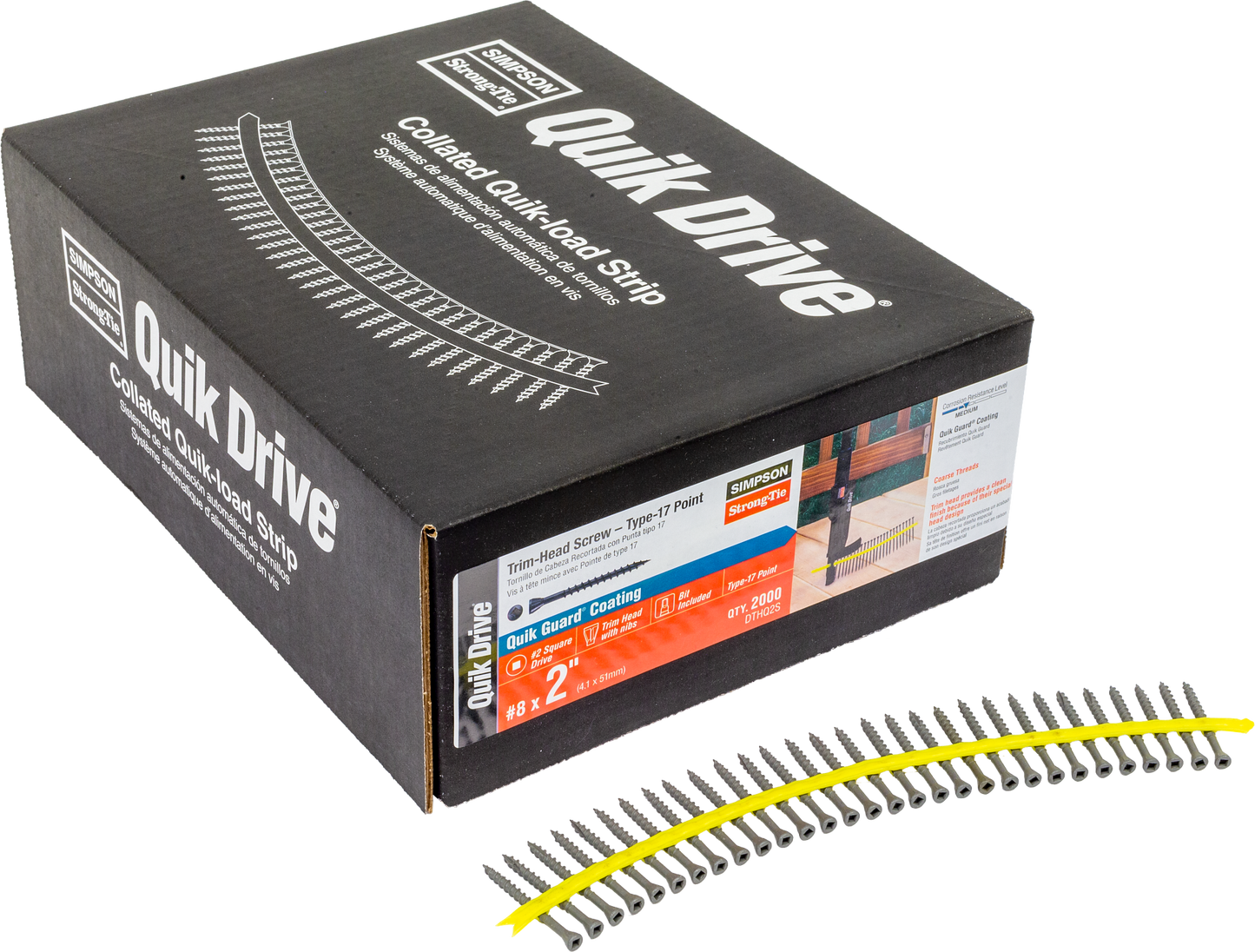 Simpson Strong-Tie DTHQ2S Trim-Head Screw, Type-17 Point — #8 x 2 in. #2U Square Drive, Quik Guard® (2000-Qty)