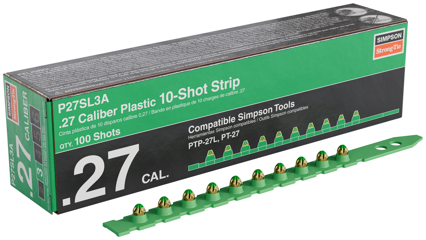 Simpson Strong-Tie P27SL3A P27SL 0.27-Caliber Plastic, 10-Shot Strip Loads, Green - Imported (100-Qty) (Pack of 100)