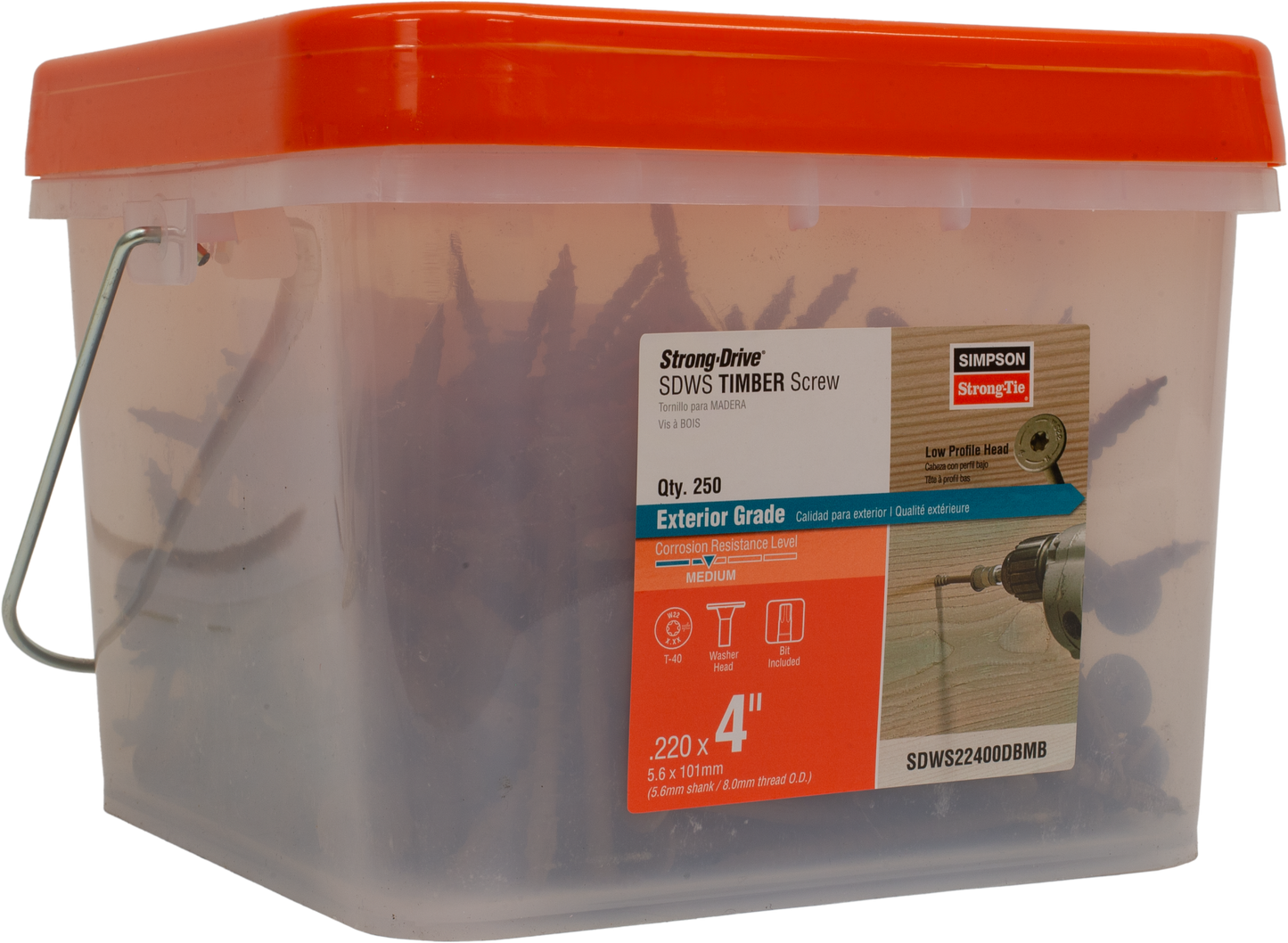 Simpson Strong-Tie SDWS22400DBMB Strong-Drive® SDWS™ TIMBER Screw (Exterior Grade) — 0.220 in. x 4 in. T40, Tan (250-Qty) (Pack of 64)