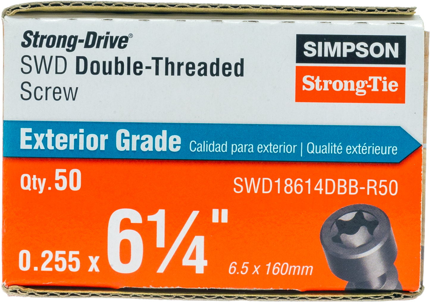 Simpson Strong-Tie SWD18614DBB-R50 Strong Drive® SWD Double-Threaded™ Screw — 0.180-in. x 6-1/4-in. T30, Black (50-Qty)