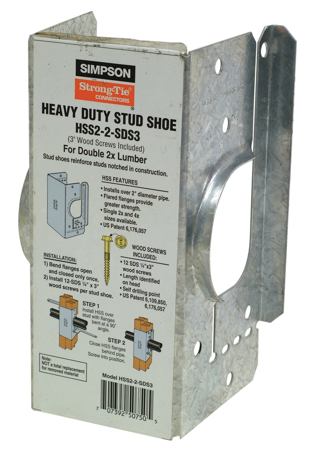 Simpson Strong-Tie HSS2-2-SDS3 HSS Galvanized Stud Shoe for Double 2x, with Strong-Drive® SDS Screws (Pack of 12)