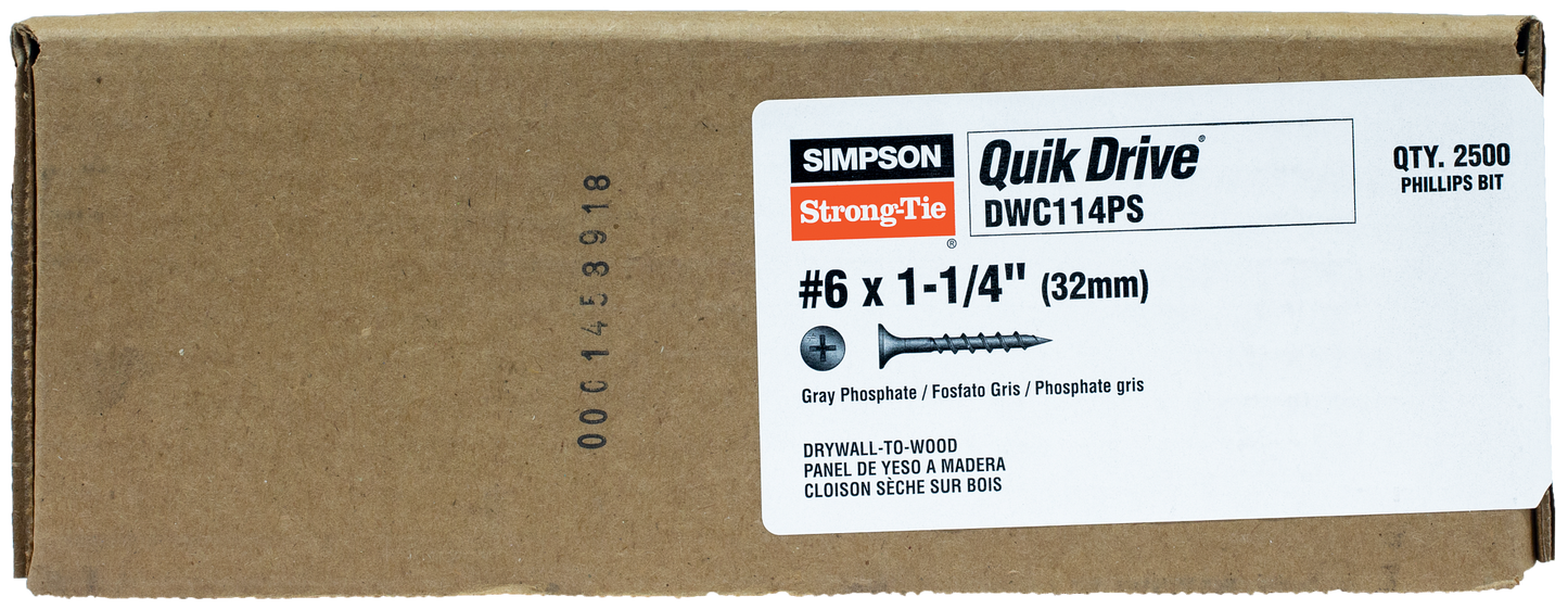 Simpson Strong-Tie DWC114PS DWC Drywall Screw (Collated) — #6 x 1-1/4 in. #2 Phillips Bugle-Head (2500-Qty)