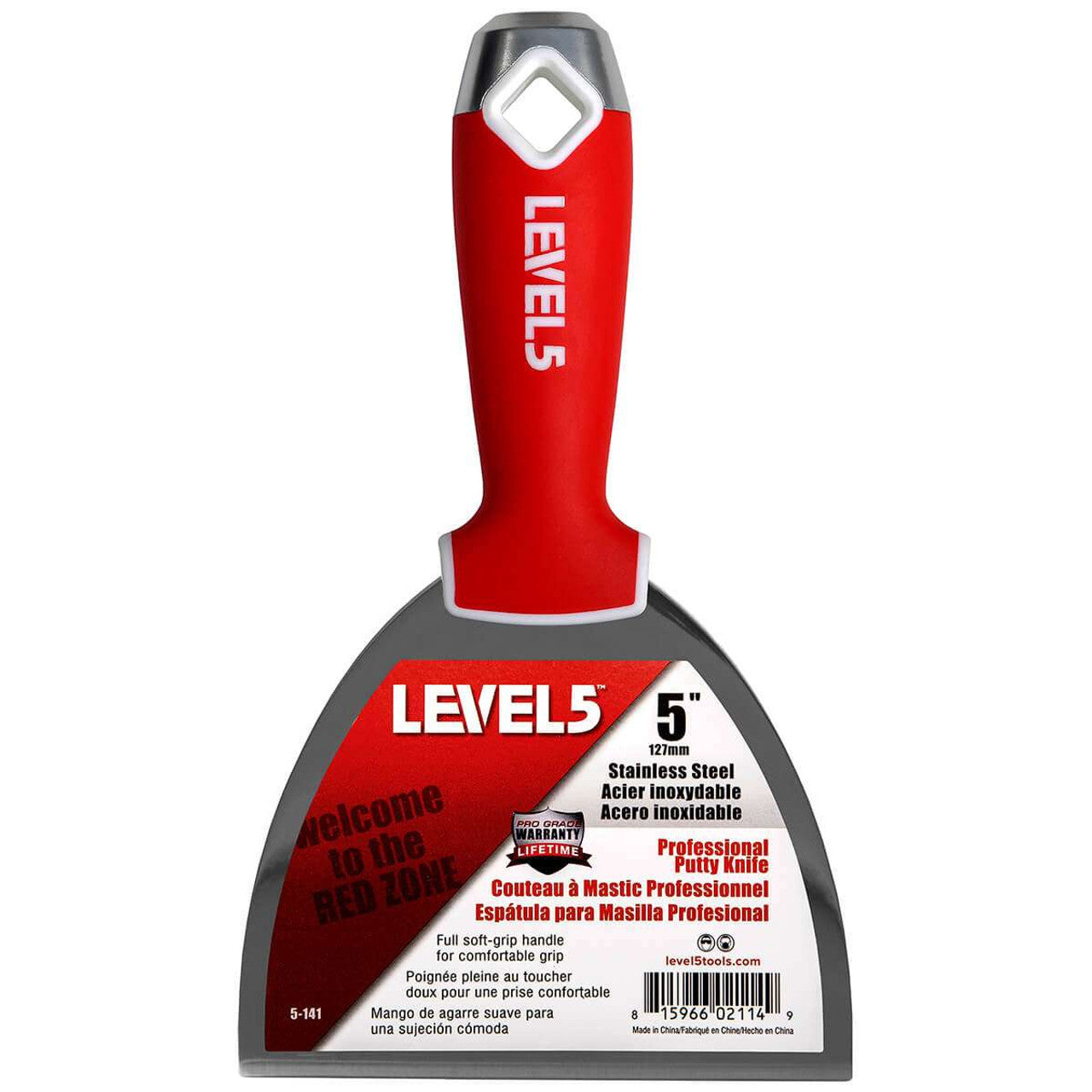 Level 5 Tools 5-141 5" Stainless Steel Joint Knife w/ Soft Grip Handle