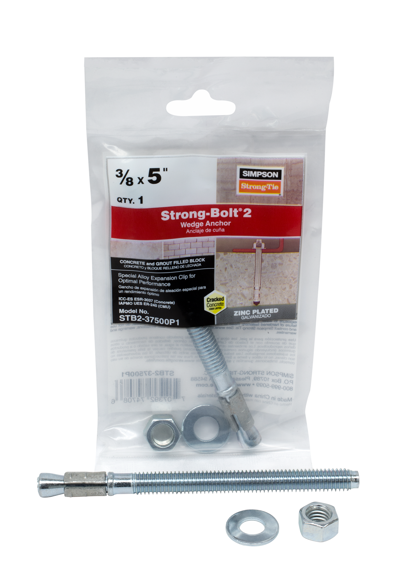 Simpson Strong-Tie STB2-37500P1 Strong-Bolt® 2 — 3/8 in. x 5 in. Wedge Anchor (Pack of 8370)