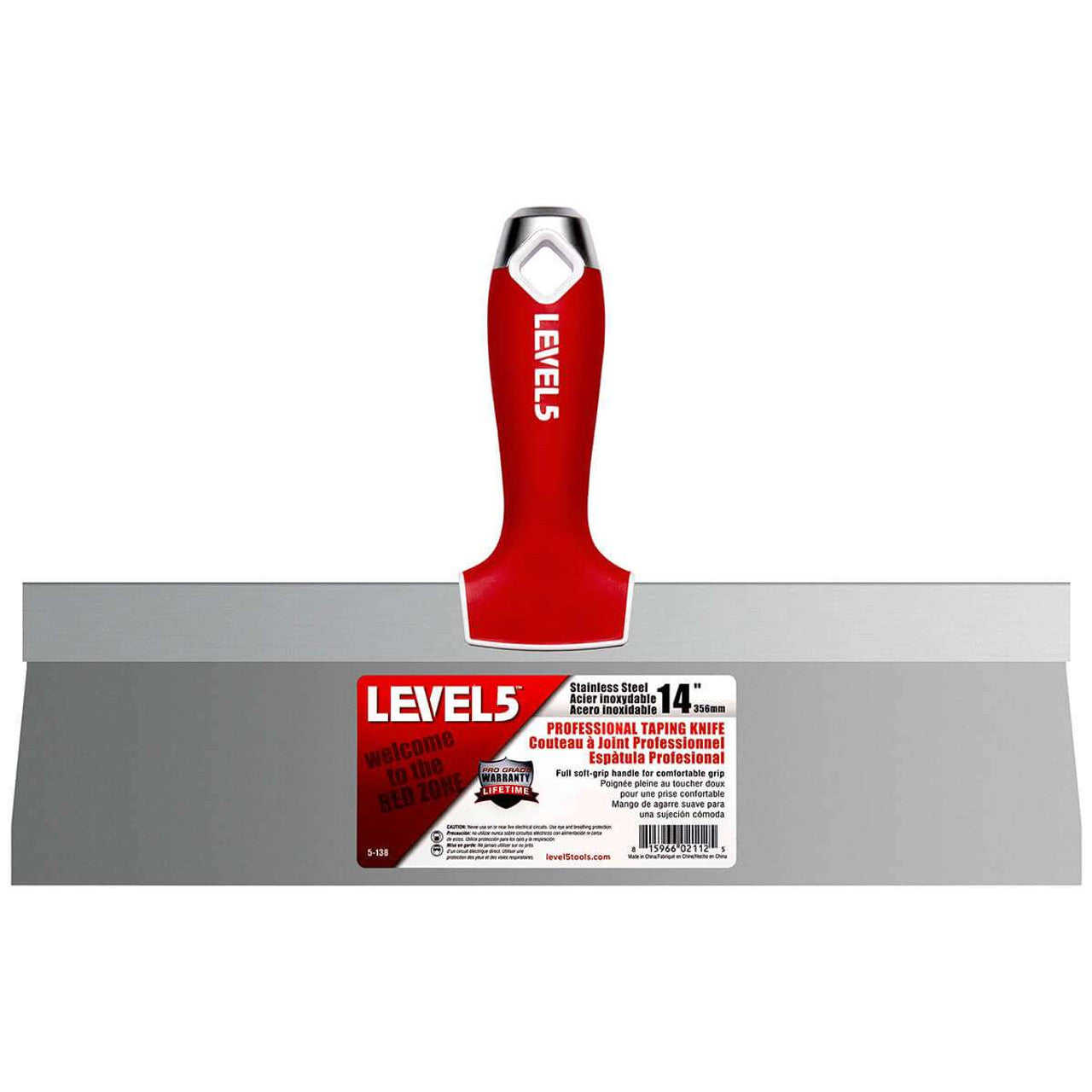 Level 5 Tools 5-138 14" Stainless Steel Taping Knife w/ Soft Grip Handle