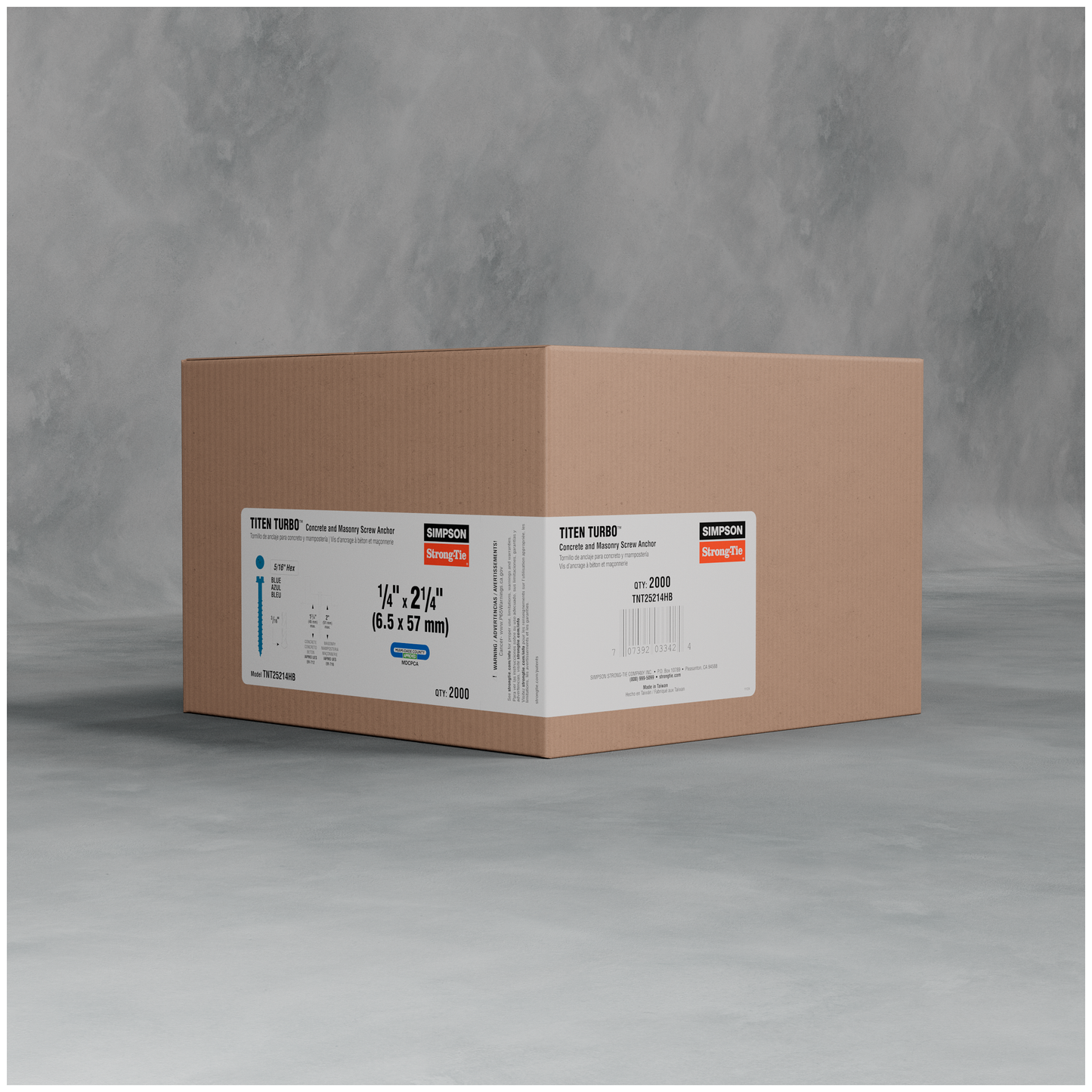 Simpson Strong-Tie TNT25214H Titen Turbo™ — 1/4 in. x 2-1/4 in. Hex-Head Concrete and Masonry Screw, Blue (100-Qty) (Pack of 420)