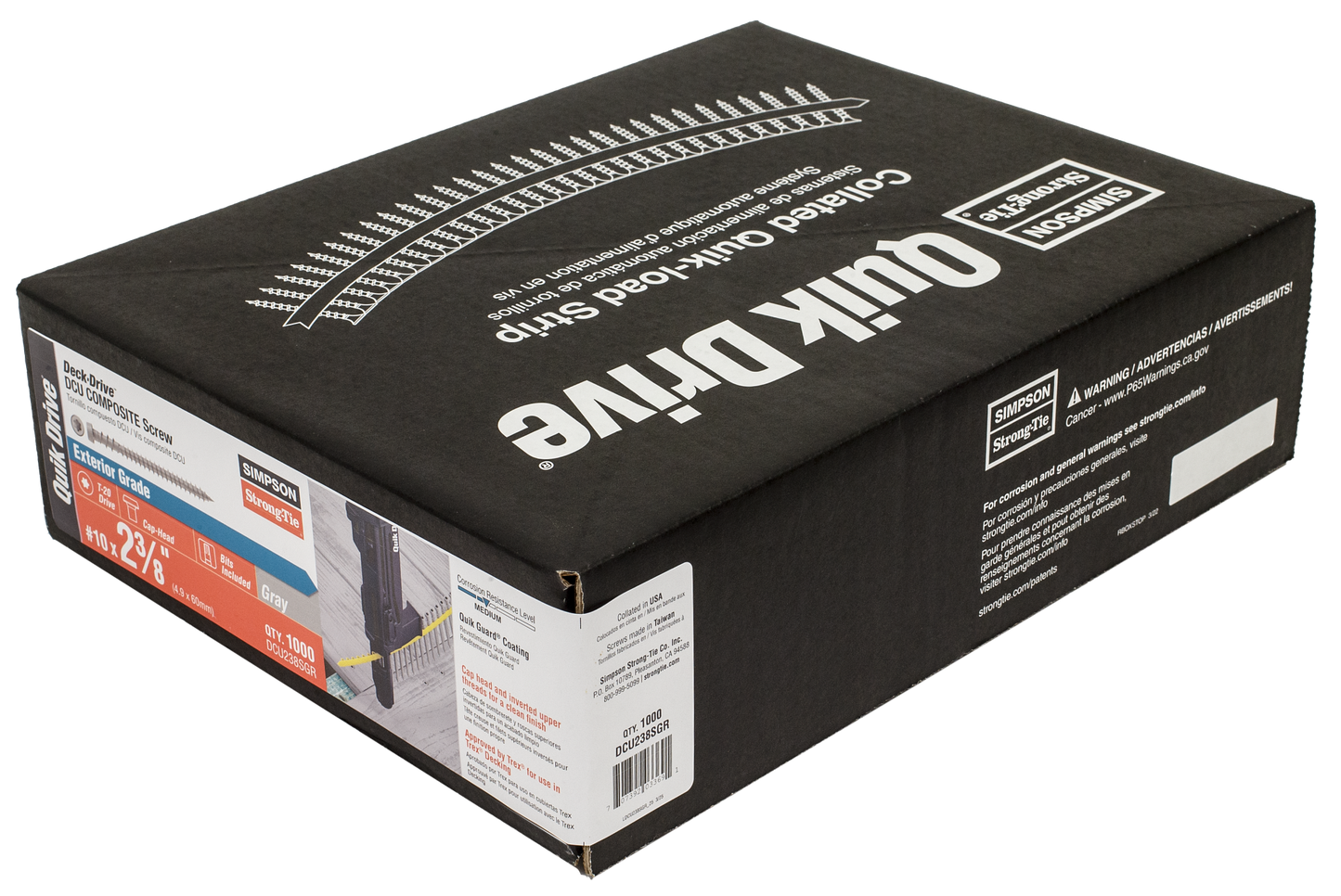 Simpson Strong-Tie DCU238SGR Deck-Drive™ DCU COMPOSITE Screw (Collated) — #10 x 2-3/8 in. Quik Guard® Gray (1000-Qty) (Pack of 100)