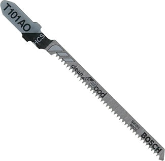 Hojas de sierra caladora BOSCH T101AO de 5 piezas, 3-1/4 pulg., 20 dientes por pulgada, para madera limpia, con vástago en T